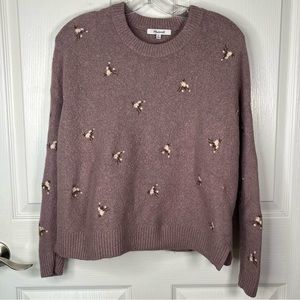Madewell Embroidered Cross Stitch Floral Pullover Sweater Sz XS Pink